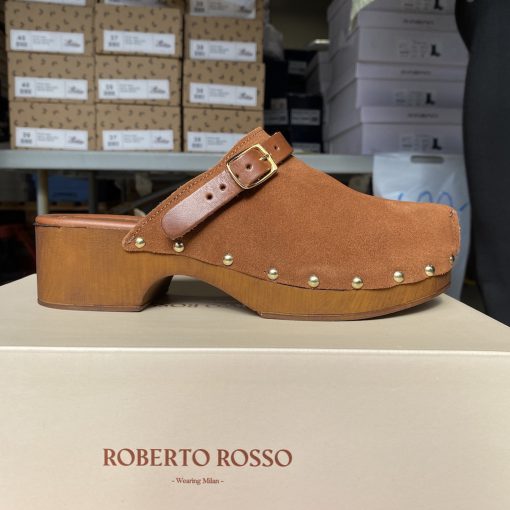 roberto rosso clogs suede leather brown3