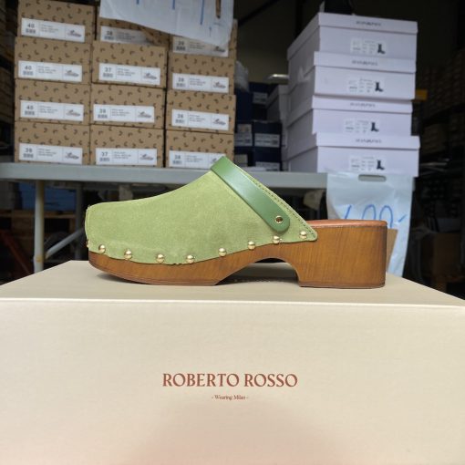 roberto rosso clogs suede leather green2