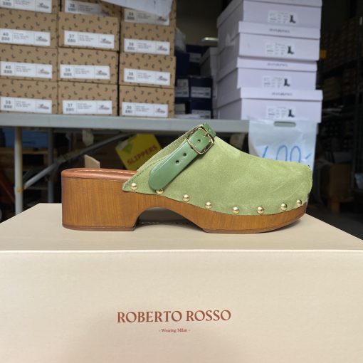 roberto rosso clogs suede leather green3