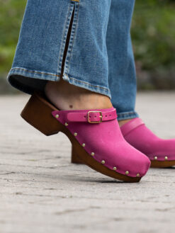 roberto rosso clogs suede leather fuxia