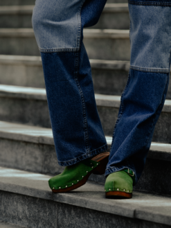 roberto rosso clogs suede leather green