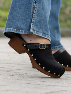 roberto rosso clogs suede leather black