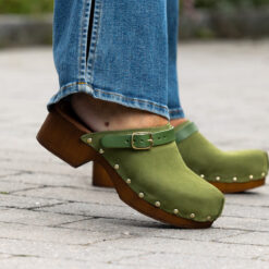 roberto rosso clogs suede leather green