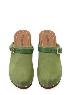 roberto rosso clogs suede leather green