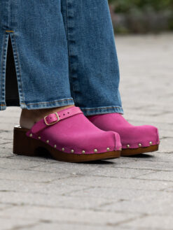 roberto rosso clogs suede leather fuxia
