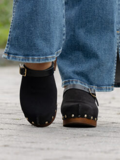 roberto rosso clogs suede leather black