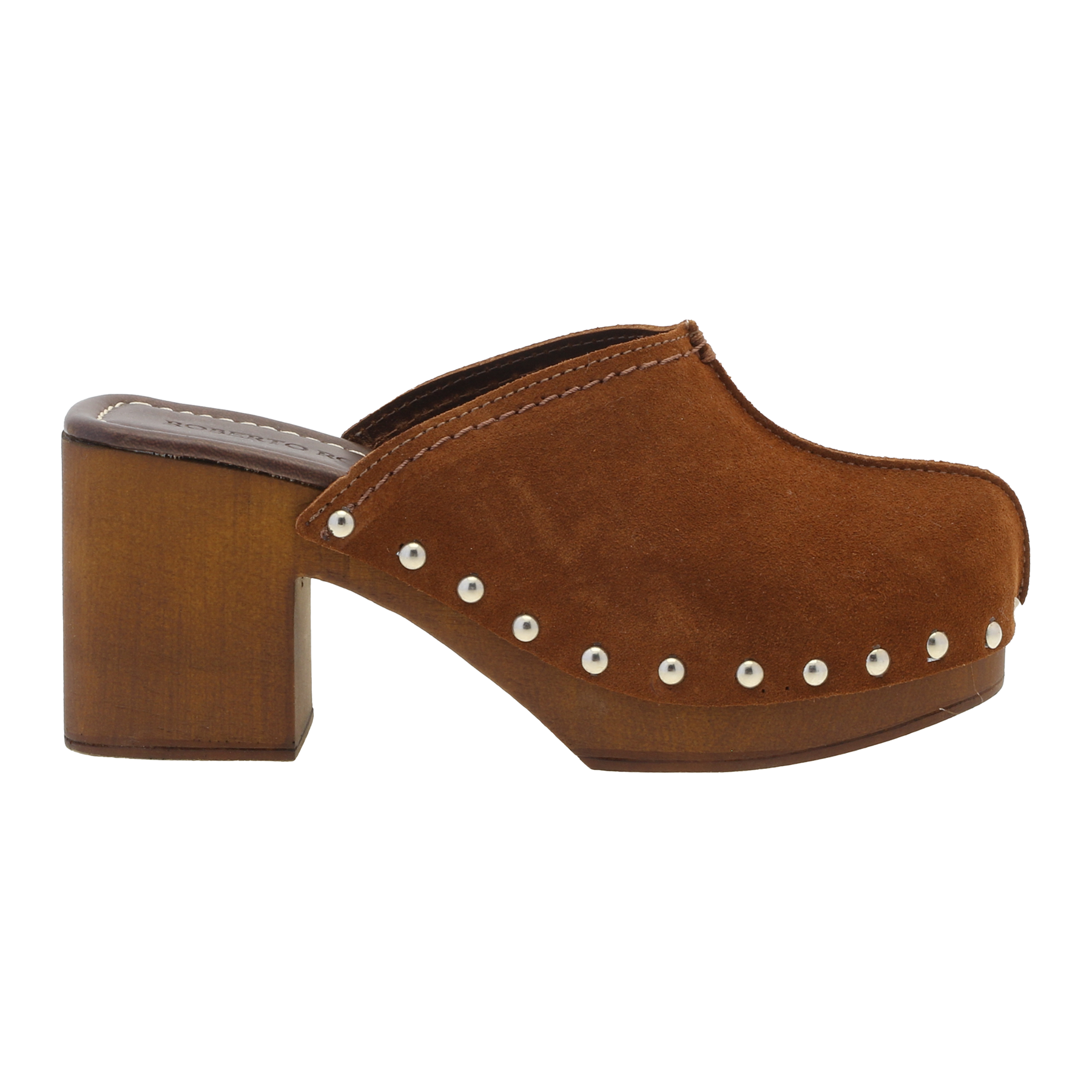 roberto rosso clogs suede leather brown
