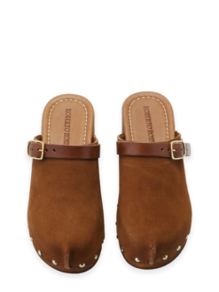 roberto rosso clogs suede leather brown