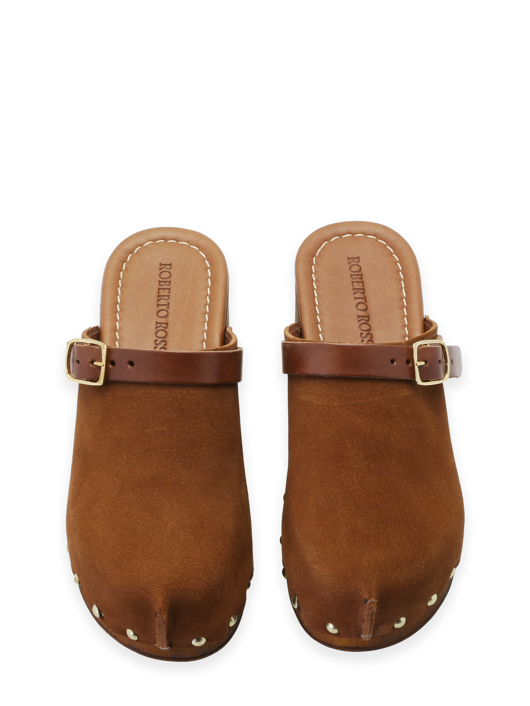 roberto rosso clogs suede leather brown