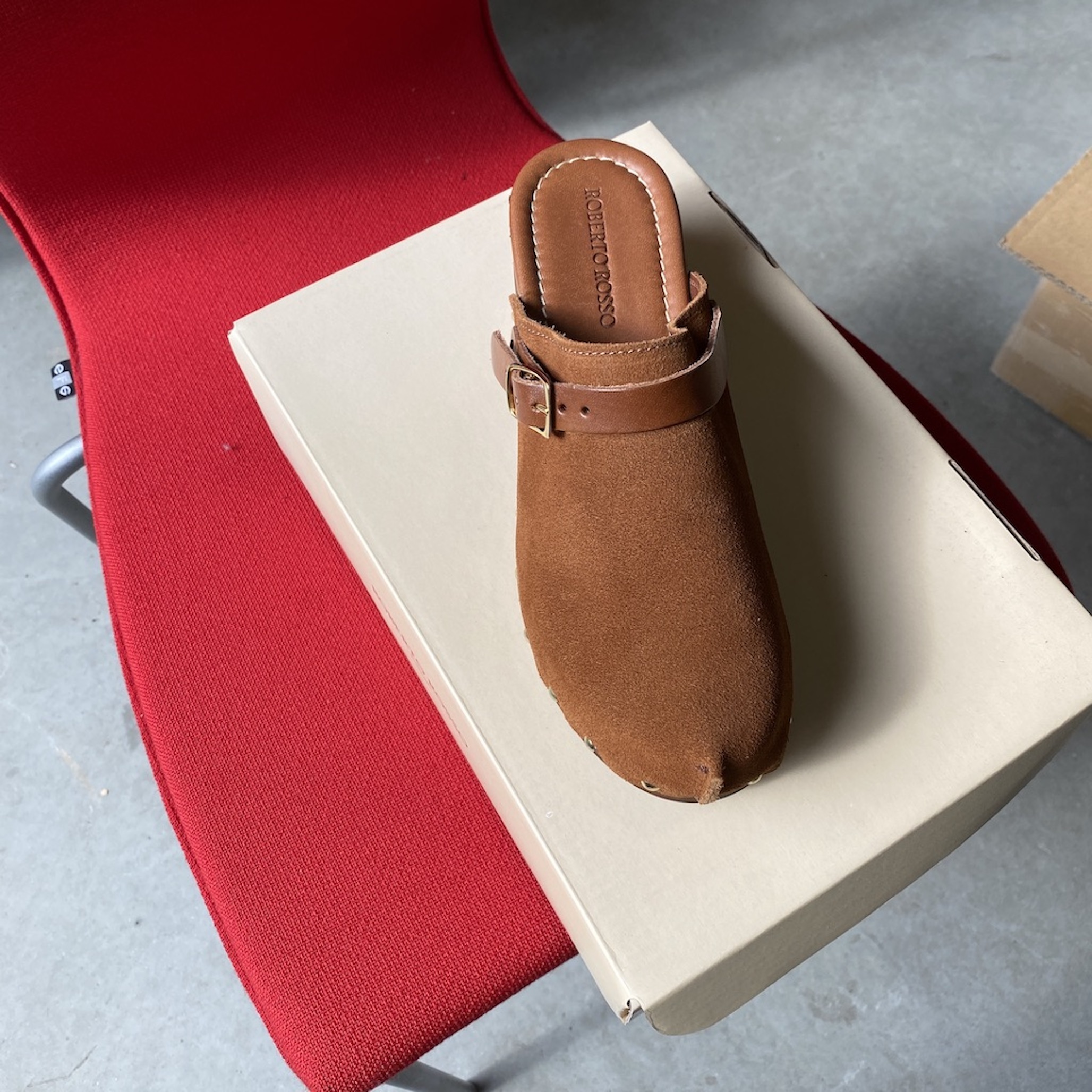 roberto rosso clogs suede leather brown